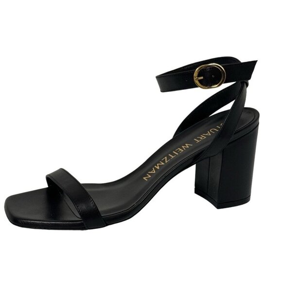 NEW IN BOX Stuart Weitzman Nearlybare Black Sandals Smooth Calf Leather Size 8 - Picture 2 of 14